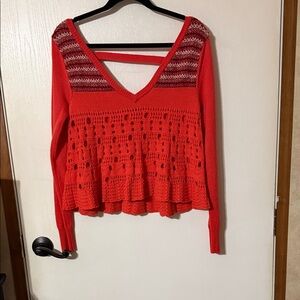 Free People Red Knit Sweater